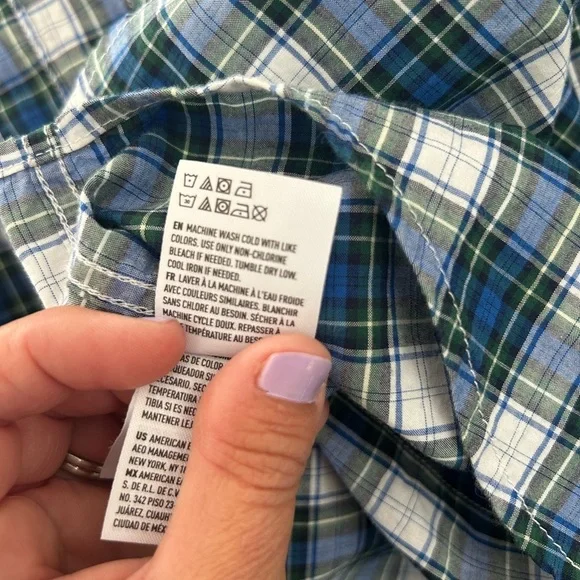 American Eagle Men's Blue and Green Plaid Button Down Shirt Size Large - Picture 8 of 8